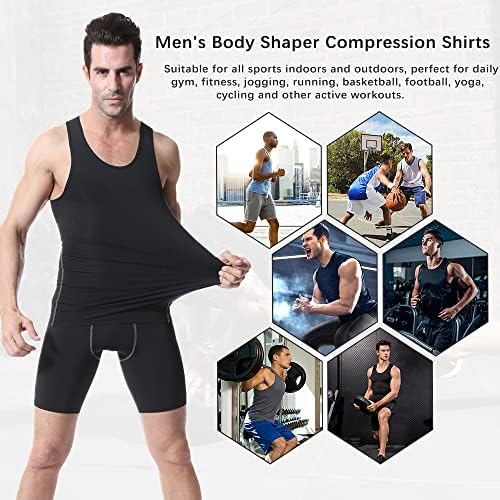 CARGFM Мъжки Компресиране Риза без ръкави от 3 опаковки, Основен Слой, Стръмни Сухи Ризи за мускулите, Тренировка за Бягане, Спортни