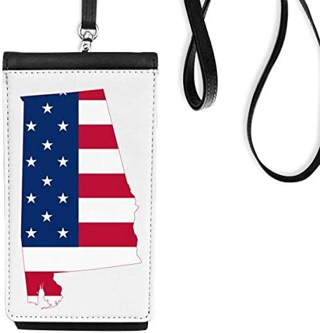 Алабама, САЩ Карта Звезди Ленти Флаг Формата на Телефона в Чантата си Портфейл Окачен Мобилен Калъф Черен Джоба