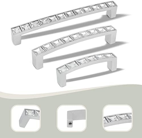 Чекмеджета от кристал Bivethoi, Дръжки от Планински Кристал, Дръжки от Сребристо-С сплав за Кухненски шкаф в Спалнята, 96 мм /3,78 (Дупката по средата), опаковка от 6