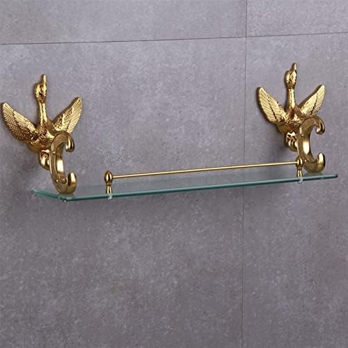 KIZQYN Полк за Баня с декорация във формата на Кристали, Златен Лак, със Стъклен рафт с Лебед, Комплект Аксесоари за