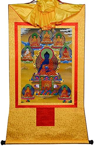 Тибетски Тханка Гандханра, Виси на стената, Осем Форми на Бхайсаджьягуру, Буда Медицина, Будистка Живопис Тханка, Брокат