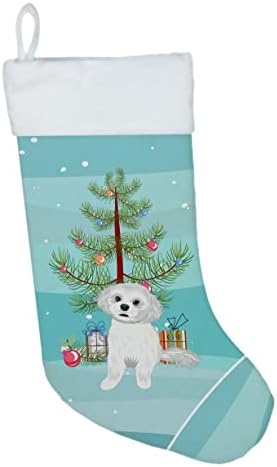 Carolin's Treasures WDK3177CS Shih Дзъ, Сребристо-Бял #1 Коледен Чорапи, чорапи за висящи пред камината, Коледен Сезон декорация за Партита и Семейни Празнични Украси,