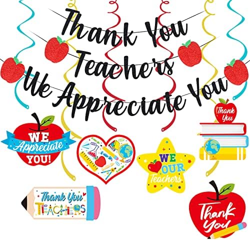 Черно Знаме Благодаря ви, Учители, Ние ценим Вас, Вечерна Декорация с Израз на Благодарност към Учителите, Банерни Украса Седмици Благодарност на Учителите за Деня