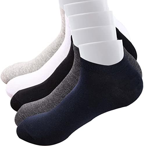 WAIKAS [Опаковка от 5 двойки] Мъжки чорапи до глезена, Стрейчевые Памучни Чорапи за мъжете, Нормален размер, Черен /Бял/Сив/Тъмно