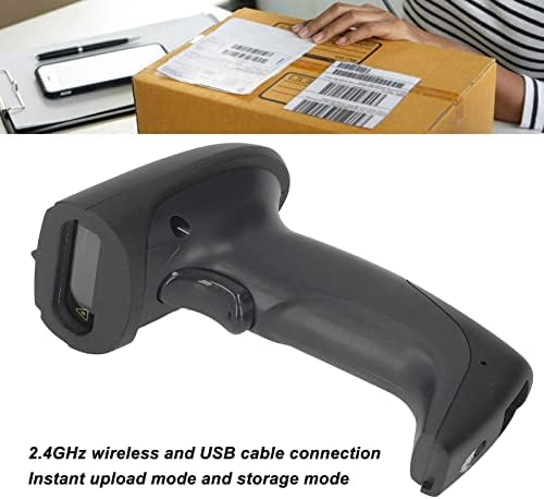 Баркод скенер plplaaoo, Ръчен баркод скенер, 2.4 Ghz Безжичен USB Кабелна, четец на баркодове 1D-код и 2D код, предаване на разстояние 100 м, за магазин, супермаркет, склад