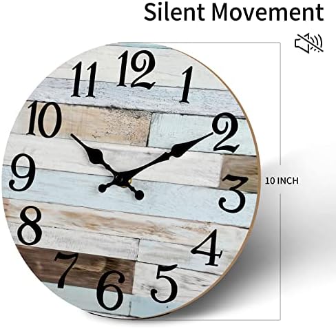 Стенен часовник KECYET - 10-Инчови Безшумни, Не Тикающие Дървени Стенни Часовници на батерии - Глоба в селски стил Кънтри