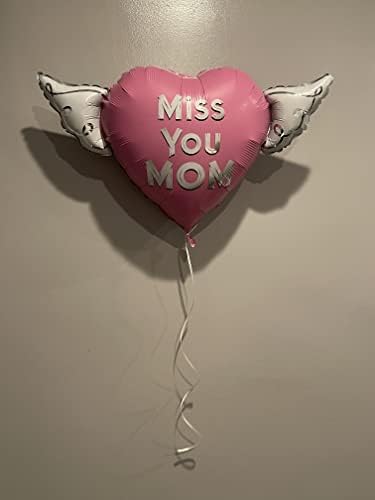 Липсваш ми, мамо, на Небето балони във формата на сърце с крила на ангел (Розов)