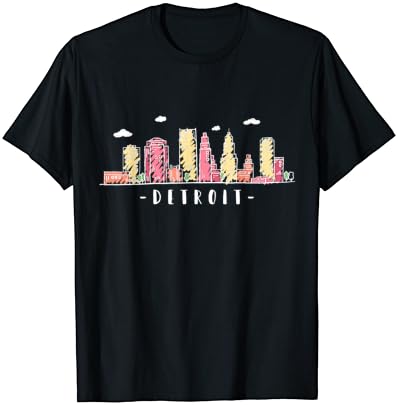 Детройт Скайлайн Мичиган Акварел Градски Сувенир Подарък Тениска