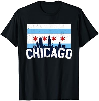 Чикаго Скайлайн Сити Флаг На Щата Илинойс Сувенир, Подарък Тениска