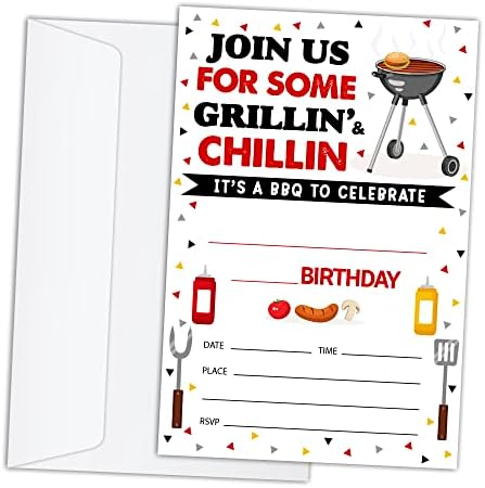 RLCNOT Покани, Картички за Рожден Ден с Конвертами, Определени от 20 Покани за парти с барбекю за децата, Момчета или