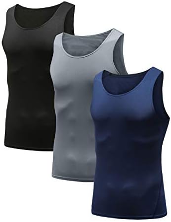 HIBETY Мъжки Компресиране Риза Без ръкави в 3 или 4 опаковки, Основен Слой, Стръмни Суха Компресия, Ризи, Блузи за Фитнес