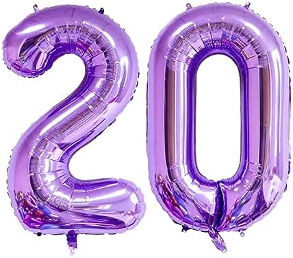 ESHILP 40-Инчов Балон с номер от Фолио, Балон с номер 20, Гигантски Въздушен Балон с номер 20, Балон за Украса на парти на 20-ти Рожден Ден, Честване на Годишнина от Сватба, Аб