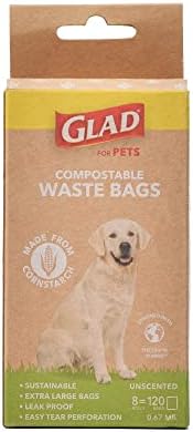Компостируемые торби за боклук GLAD for Pets, много Големи по размер, 120 броя | са Екологично Чисти Чували за боклук за Кучета, Произведени от Царевично нишесте, Сертифици?