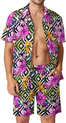 Bmisegm Големи и Високи Костюми за Мъже Мъже Лятна Мода за Свободното време Хавай Приморски Почивка на Плажа Дигитален