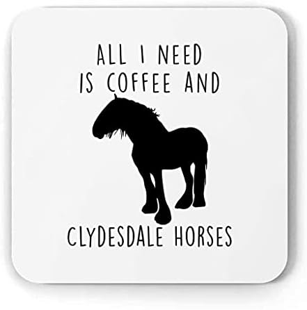 Аз обичам Кафето и Силует на коня от Клайдесдейла, Забавни Подаръци за мама за Коледа 2023, Поставка за подаръци, Бял Квадрат