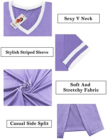 VISLILY Дамски Блузи Големи Размери С V-образно деколте, Лятна Тениска, Раирана Туника С Къс Ръкав