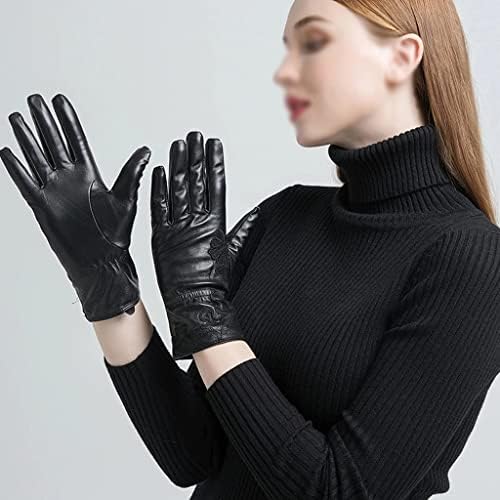 n/a Зимни Кожени ръкавици, Дамски ръкавици с топла мека подплата за шофиране (Цвят: D, Размер: S Код)