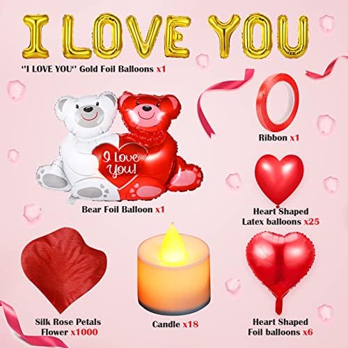 40 Бр. Балони LOVE YOU, Определени украса от Балони за Деня на Свети Валентин с 18 led свещи Tealight, 1000 Копринени