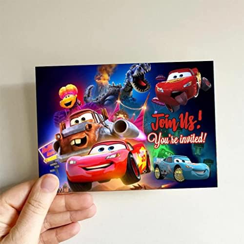 LEMLO 16 Опаковки, Покани Картички за рожден Ден Lightning Mcqueen с Конвертами за Тематични Партита Disney Cars Аксесоари и Декорации