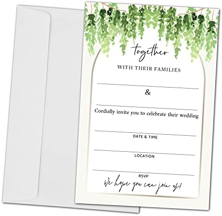Покани картички за сватба Зеленина - Допълващи Картон за сватбени тържества - 25 Картички и 25 Пликове (заедно -008)