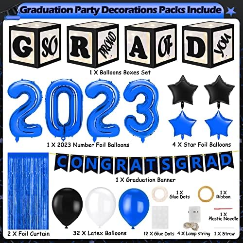Комплекти бижута за Бала партита 2023 г., Черно-Сини Бижута за бала със Светещи балони, Кутии, балони и Банер, Перфектен