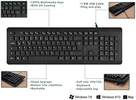 Клавиатура BoxWave е Съвместима с Lenovo Legion 5i (17 инча - 82JM) (клавиатура от BoxWave) - Водоустойчив USB-клавиатура, моющаяся водоустойчив USB клавиатура - черно jet black