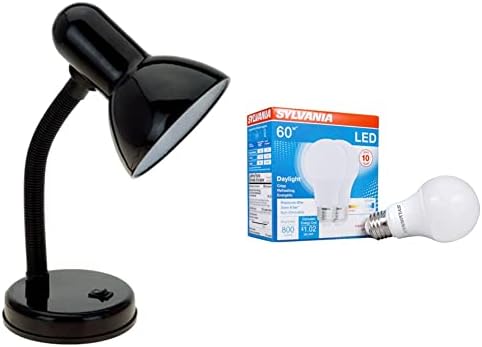Прост дизайн LD1003-BLK Настолна лампа с метална гъвкав маркуч на врата, led лампа Black & Sylvania, което е равно на 60 W A19, Ефективна мощност 8,5 W, Средна база, Матирано покритие, 800