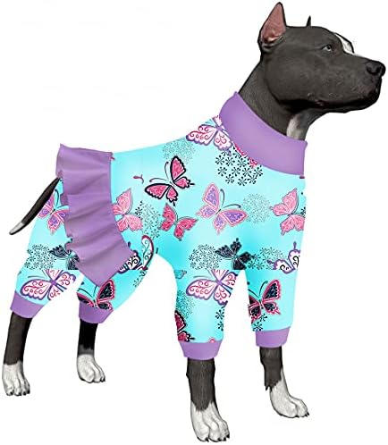 Пижами за кучета LovinPet тегло 75 кг - Удобна пижама за следоперативен период, по-Лека гъвкава Тъкан, Тъмно синьо принт под формата на крила на пеперуда, Пижами за големи