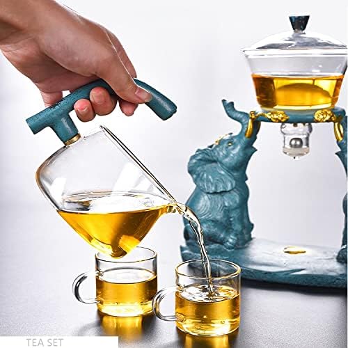Стъклена Чай RORA Мързел Kungfu Полуавтоматични Просмукване, Въртящ се с приготвяне на чай Стъклен чайник (Чай Слон +