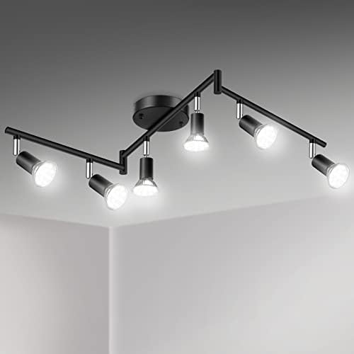 Комплект дорожечного осветление Unicozin LED 6 Light, Черно потолочное акупресура осветление с 6 области, Гъвкаво Поворачиваемая светлинна корона, Дорожечный лампа В компл