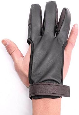 I-Спортни Кожени Ръкавици за Стрелба с Лък с Три Защитни Пръсти за Традиционния Лов с Извит Лък Кафяв Цвят