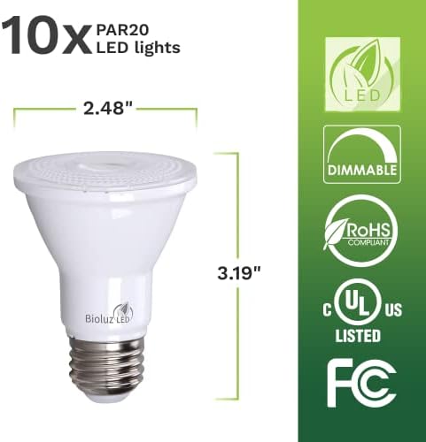 Bioluz LED 10 X led лампи PAR20 90 CRI 5,5 W = 75 W, работа на смени точков лампата 3000 До, Меко Бял, E26, на ъгъла