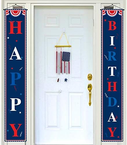 Червено, Бяло и Синьо честит Рожден Ден Банер На Входната Врата, Ден на Памет, Ден на Независимостта, Патриотичен Знак