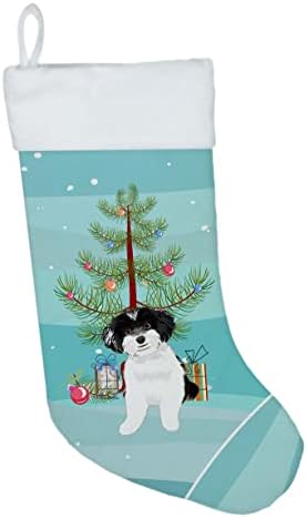 Carolin's Treasures WDK3167CS Shih Дзъ Черно-Бял #4 Коледни Чорапи, чорапи за окачване на камината, Коледен Сезон, декорация за партита, Семейни Празнични Украси,