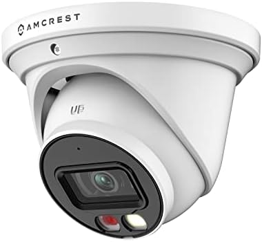 Турельная IP-PoE помещение Amcrest AI с нощно виждане 49 метра, Външна IP камера за сигурност, Вграден микрофон, Откриване на хора и превозни средства, Активно средство за ре?
