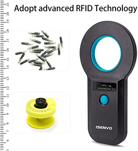 ISENVO Скенер на микрочипове за домашни любимци, Акумулаторна батерия скенер, четец за RFID микрочипове EMID 134,2 khz 125 khz 15 Цифри Скенер на идентификатора на чипа за животни