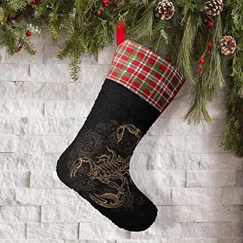 Златни Стръмни Коледни Чорапи с Пайети във формата на Скорпион, Заден, Променящи Цвета, Вълшебни Чорапи за Коледната Елха, Висящи Чорапи до Камината