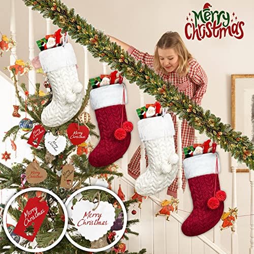 Коледни Чорапи, Персонализирани с регистрирани бирками (50) -Големи Коледни Чорапи, Ръчно плетени дължина 18-20 см, 4 опаковане на Коледни украси-Окачен Коледен декор з?