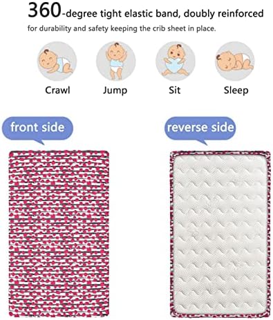 Чаршаф за детски легла в розово тема, Стандартен Чаршаф за матрак за бебешко легло от Ултра Мек материал -Бебешки кърпи за момичета или момчета, 28 x 52, Лилаво и Бяло