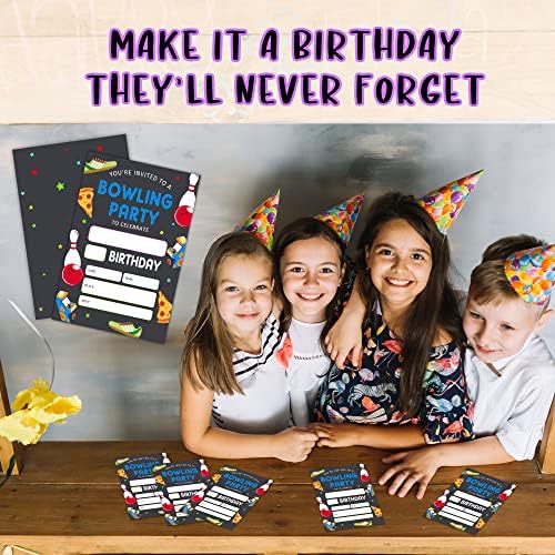 Покани, Картички за Рожден Ден SUIXO, Парти по случай рождения ден на боулинге за деца, Аксесоари за празник тематични партита в боулинг клуб, 20 картички и 20 пликове – h