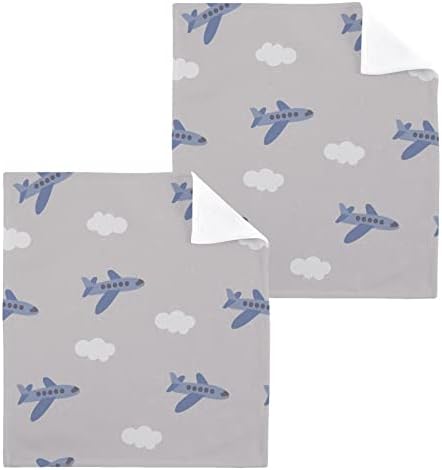 Комплект кърпички за миене на съдове ALAZA Blue Airplane Clouds - Опаковка от 6 Памучни Кърпички за лице, е добре Абсорбиращи и мека на допир хавлиени кърпи за пръстите (238rh4a)