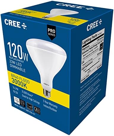 Led крушка Cree Lighting BR40-120W-P1-30K-E26-U1 Pro серия BR40, еквивалентна 120 W за осветление на помещения (с регулируема яркост), 1750 лумена, ярко бяла 3000 До 1 опаковка, 1 брой (опаковка от