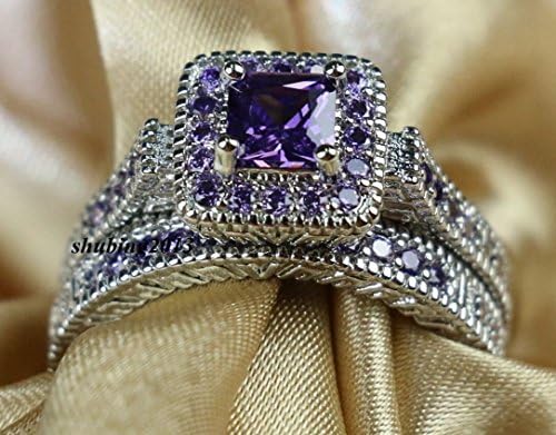Бижута Victoria, кройката принцеса, аметист 1 карата бяло злато 10 карата, дамски комплекти, брачни халки, пръстен (6)