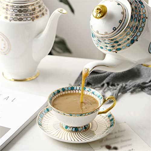 MJWDP Кафе сервиз от костен Порцелан с рисувани Златен цвят, Порцелан чай, Керамична саксия, Сахарница Mark, машина за