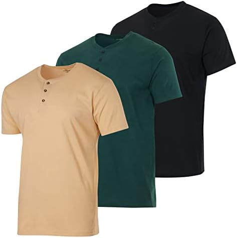 3 Опаковка: Мъжки памучен тениска Henley от памук Performance с къс и дълъг ръкав-Спортен топ (на Разположение, големи и високи)