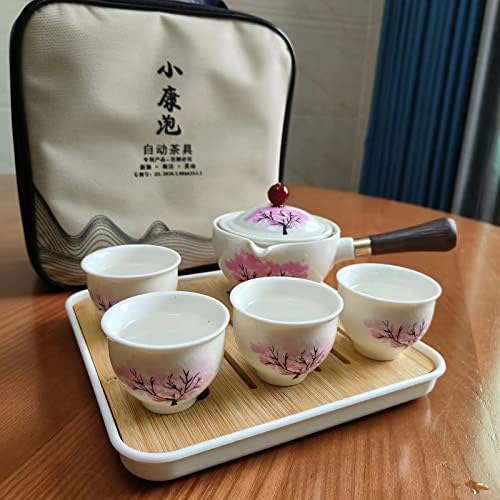 Китайски керамични Чай Youngky Porcelain Gongfu, Преносим Пътен Чай с чаена машина и приготвяне на чай, въртящи се на 360 градуса, всичко това в един подарък пакет за пътуване, за