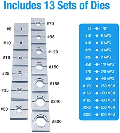 Хидравличен Инструмент за кримпване на кабели с 13 Щампи, 16-Тонен Скоба за клемм батерия за проводници AWG 8-600 МИКРОНА,