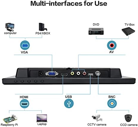 OSCY Малък монитор 12 инча с резолюция 1280*800 Преносим Мини-монитор С Поддръжка на HDMI/VGA/USB/BNC/AV входа с дистанционно управление и вграден високоговорител за камери за вид