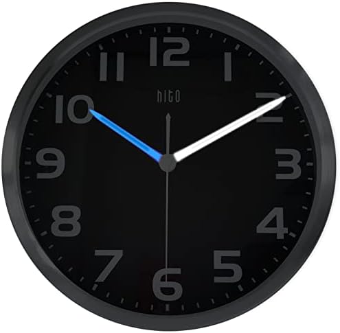 Стенен часовник HITO 12 с нощно осветление, Светещи в тъмното за Спални, Безшумни Стенен часовник на батерии за декор за хола, с Регулируема яркост, Метална рамка, със с