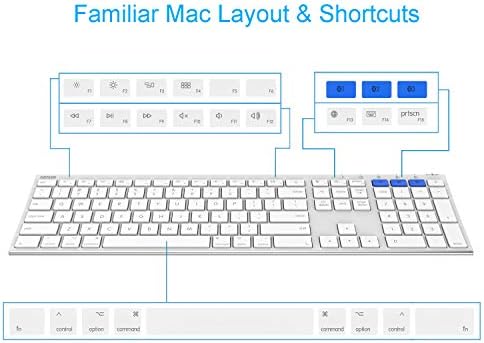 Arteck Bluetooth Клавиатура за Mac, iPad с няколко устройства, в пълен размер Безжична клавиатура от Неръждаема Стомана,